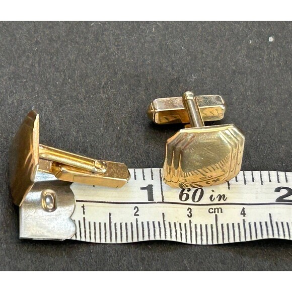 Swank Square Geometric Cufflinks Outlined Gold Tone Signed Cuff Links Vintage - Picture 6 of 7